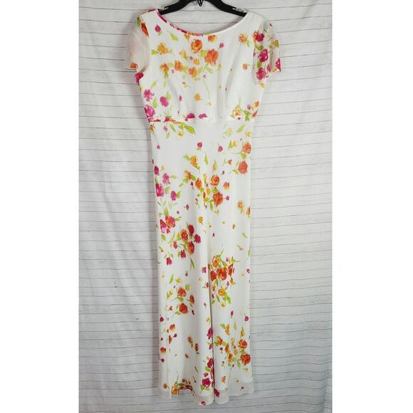 KAY UNGER 100% SILK FLORAL FLUTTER SLEEVE MIDI DRESS, SZ 6 - Picture 1 of 14